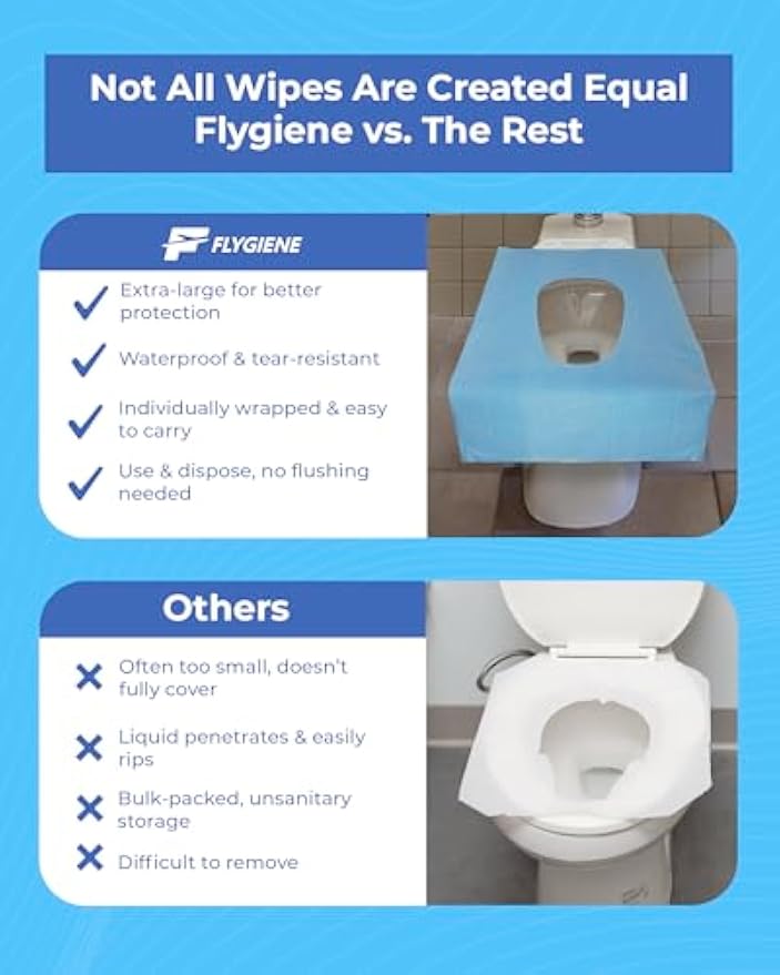 Disposable Toilet Seat Covers for Travel – Waterproof, Tear-Resistant XL Toilet Liners with 2 Layers of Protection – Individually Wrapped Travel Size Toiletries - 40 Count (4 Packs of 10)