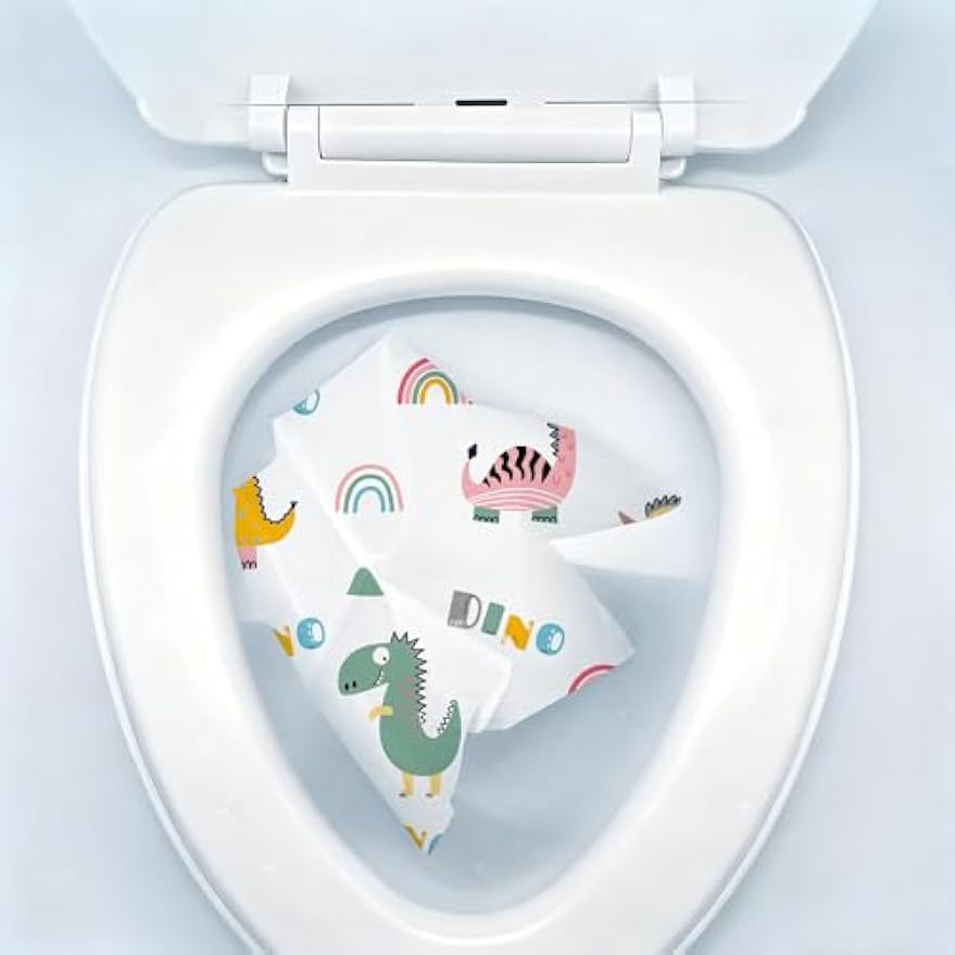 Dinosaur Toilet Seat Covers Disposable 100 Pack,Large Waterproof Potty Covers for Kids,Travel-Friendly Individual Packs,Perfect for Toddlers’ Potty Training in Public Restrooms