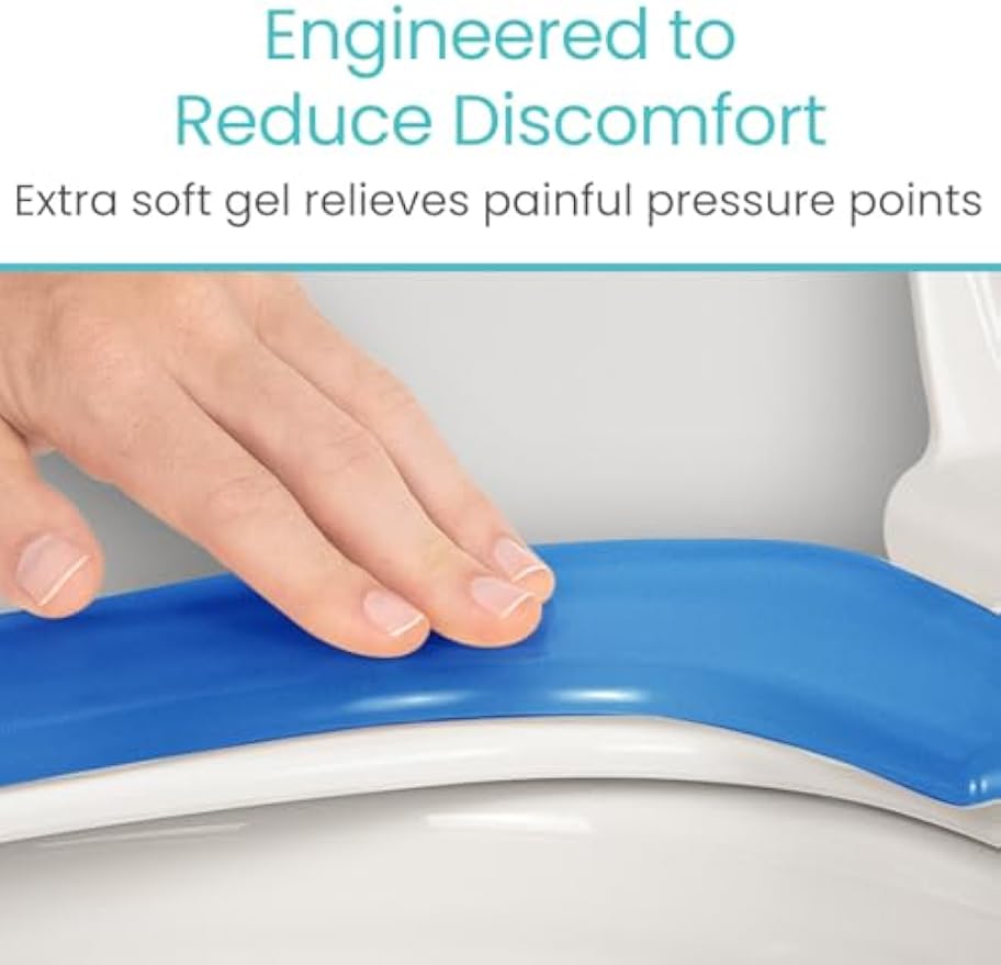 Vive Gel Toilet Seat Cushion Cover - Raised Padded Riser Cushion | Elongated, Standard, and Commode Chairs- Seat Warmer Pressure & Pain Relief Comfort- Adhesive Donut Pad for Elderly, Seniors
