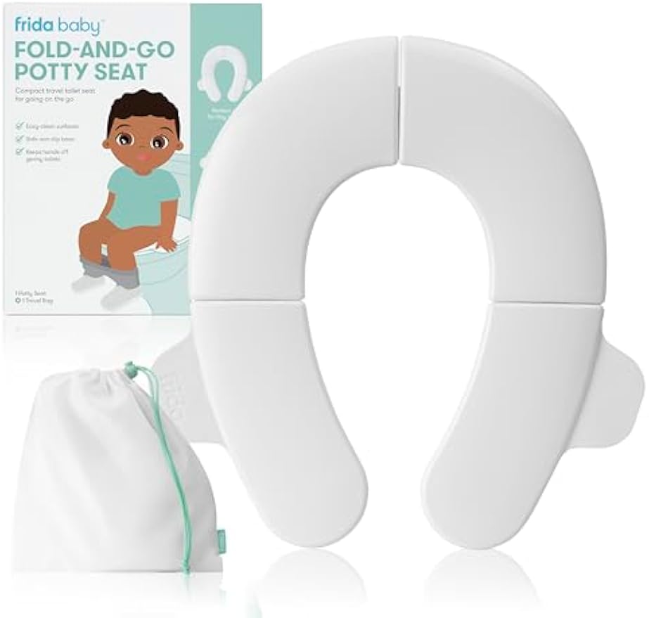 Frida Baby Fold-and-Go Portable Potty Seat for Toilet, Toddlers, Free Bag | Foldable Travel Potty Seat Fits Round & Oval Toilets, Non-Slip Base, Handles, Free Travel Bag