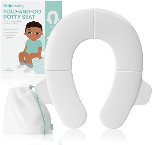 Frida Baby Fold-and-Go Portable Potty Seat for Toilet, Toddlers, Free Bag | Foldable Travel Potty Seat Fits Round & Oval Toilets, Non-Slip Base, Handles, Free Travel Bag