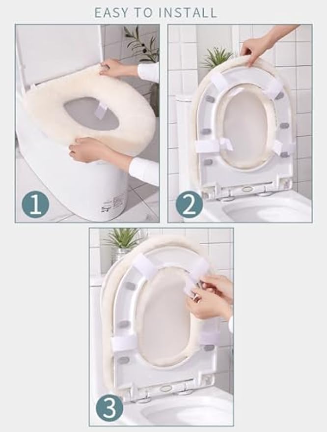 U&M Genuine Sheepskin Toilet Seat Cover Bathroom Soft Warm Reusable Real Fur Wool Toilet Seat Pads Easy Installation& Care