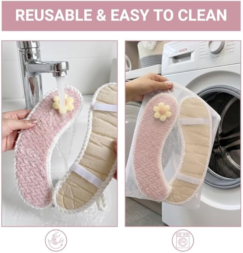 Padded Toilet Seat Warmer Cushion Washable(Pink) | Soft padded toilet seat warmer with handle, washable reusable cushion pad, adhesive backing, universal fit for winter comfort