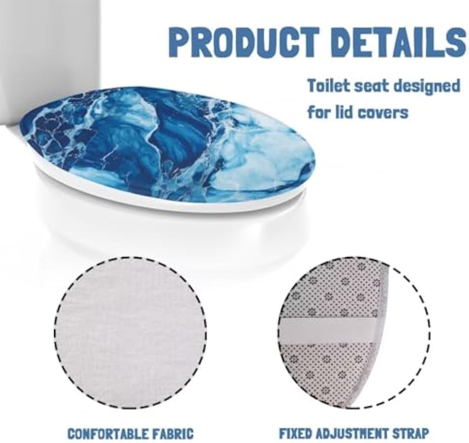 chaqlin Toilet Lid Cover Blue Marble Absorbent Flannel Oval Toilet Seat Covers for Bathroom, Washable Accessories Decor, Stretchable
