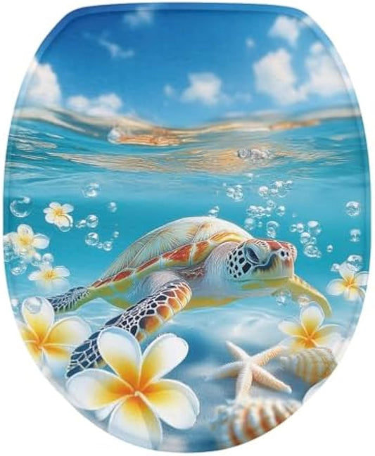 chaqlin Sea Turtle Floral Print Toilet Seat Covers for Bathroom Easy to Clean Toilet Lid Cover Bathroom Decoration Accessories Seat Covers Fits Most Toilets