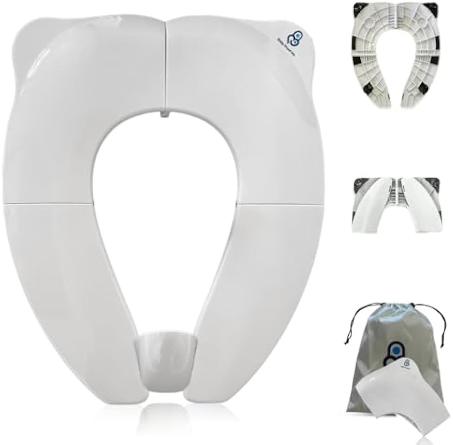 Baby Proof Me White Travel Potty Training Seat - Toddler Toilet Seat Cover | Foldable Travel Potty Training Toilet Seat for Toddlers, Fits most Toilets, Non-Slip, Portable with Bag; For Boys & Girls