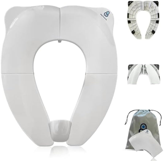 Baby Proof Me White Travel Potty Training Seat - Toddler Toilet Seat Cover | Foldable Travel Potty Training Toilet Seat for Toddlers, Fits most Toilets, Non-Slip, Portable with Bag; For Boys & Girls