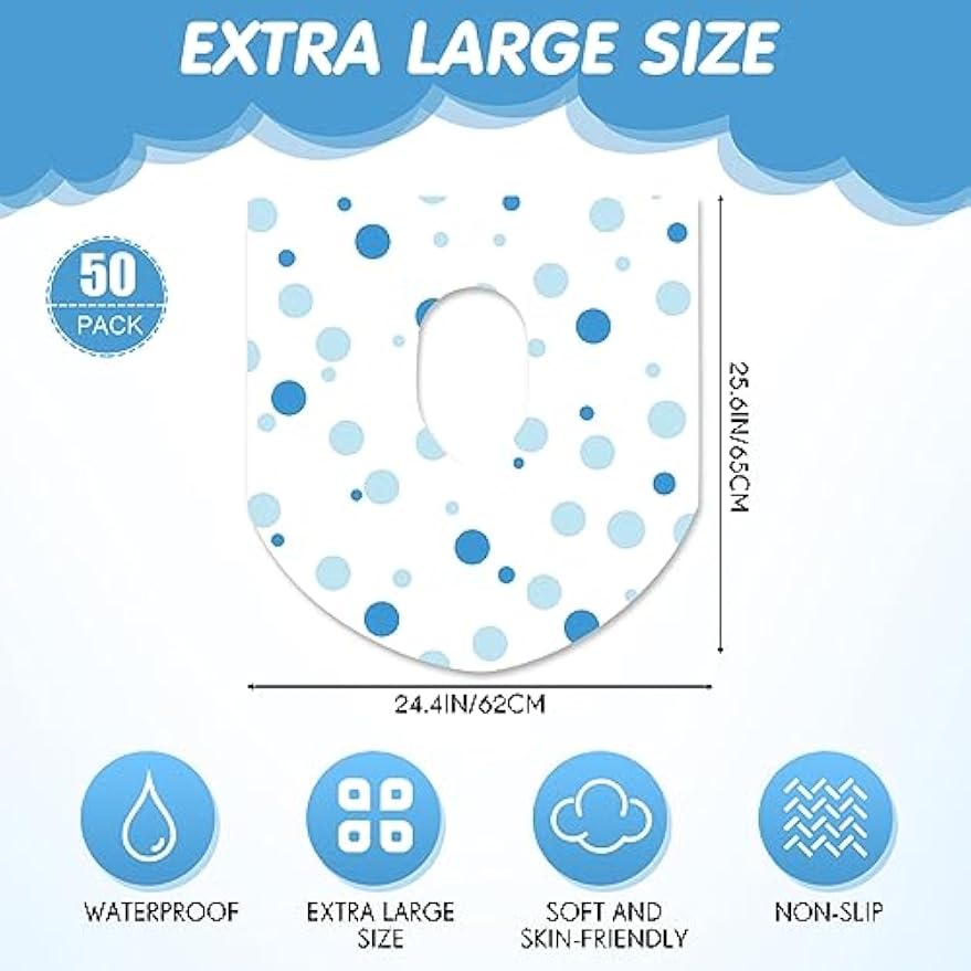 50 Packs Extra Large Disposable Toilet Seat Covers for Kids Adult, Dot | Individually Wrapped, Portable, Non Slip Waterproof, Potty Seat Covers for Toddlers, Potty Training, Travel