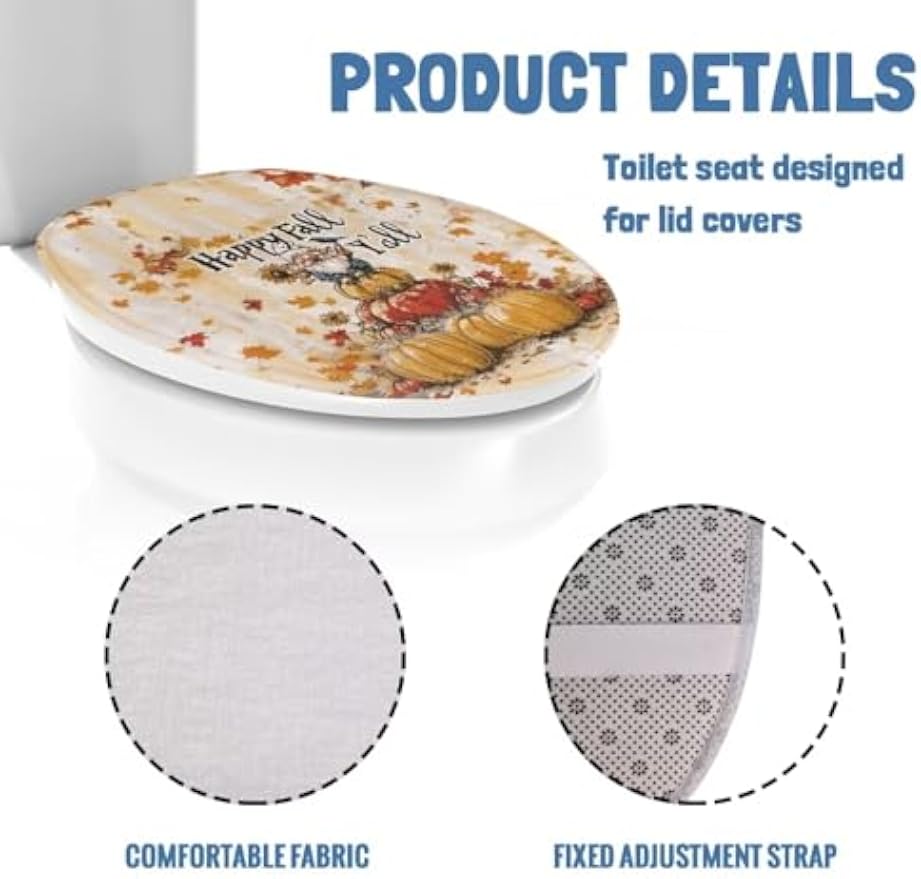 chaqlin Toilet Lid Cover with Elastic Straps and Non-Slip Backing Stays in Place Toilet Seat Lid Cover Fits Most Toilets Bathroom Decoration 17.3'' x 13'', Happy Fall Print