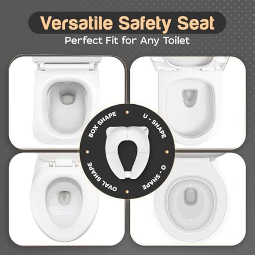 Baby Proof Me White Travel Potty Training Seat - Toddler Toilet Seat Cover | Foldable Travel Potty Training Toilet Seat for Toddlers, Fits most Toilets, Non-Slip, Portable with Bag; For Boys & Girls