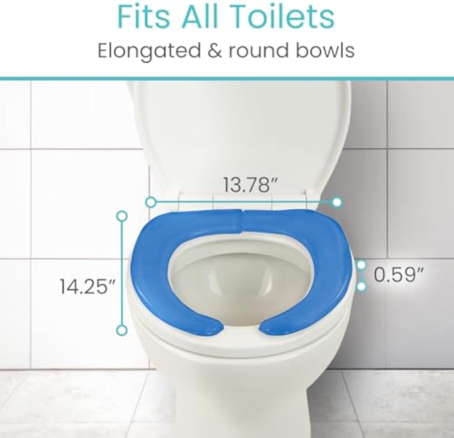 Vive Gel Toilet Seat Cushion Cover - Raised Padded Riser Cushion | Elongated, Standard, and Commode Chairs- Seat Warmer Pressure & Pain Relief Comfort- Adhesive Donut Pad for Elderly, Seniors