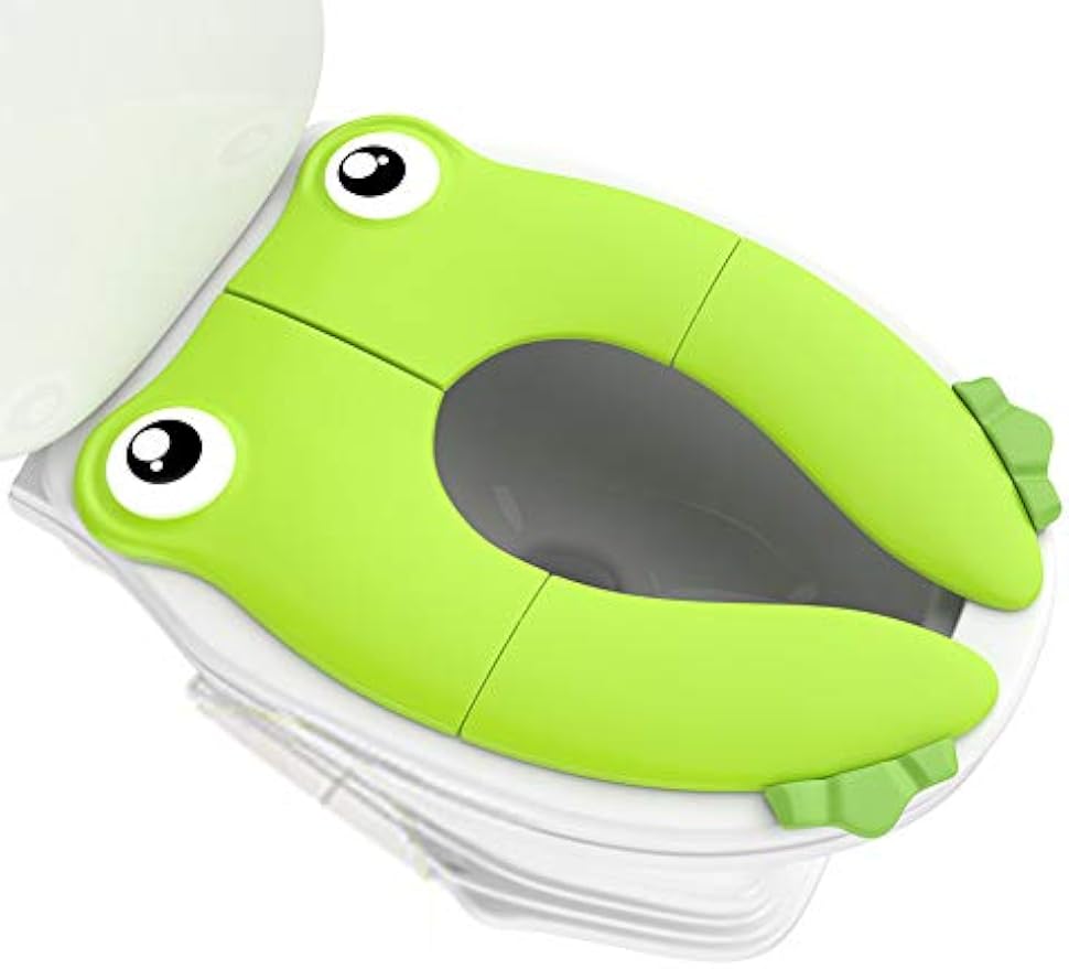 Portable Folding Large Non Slip Silionce Pads Potty Training Seat for Kids Boys & Girls, Foldable Toddlers Toilet Seat, Recyclable Potty Seat Cover for Travel (Green)