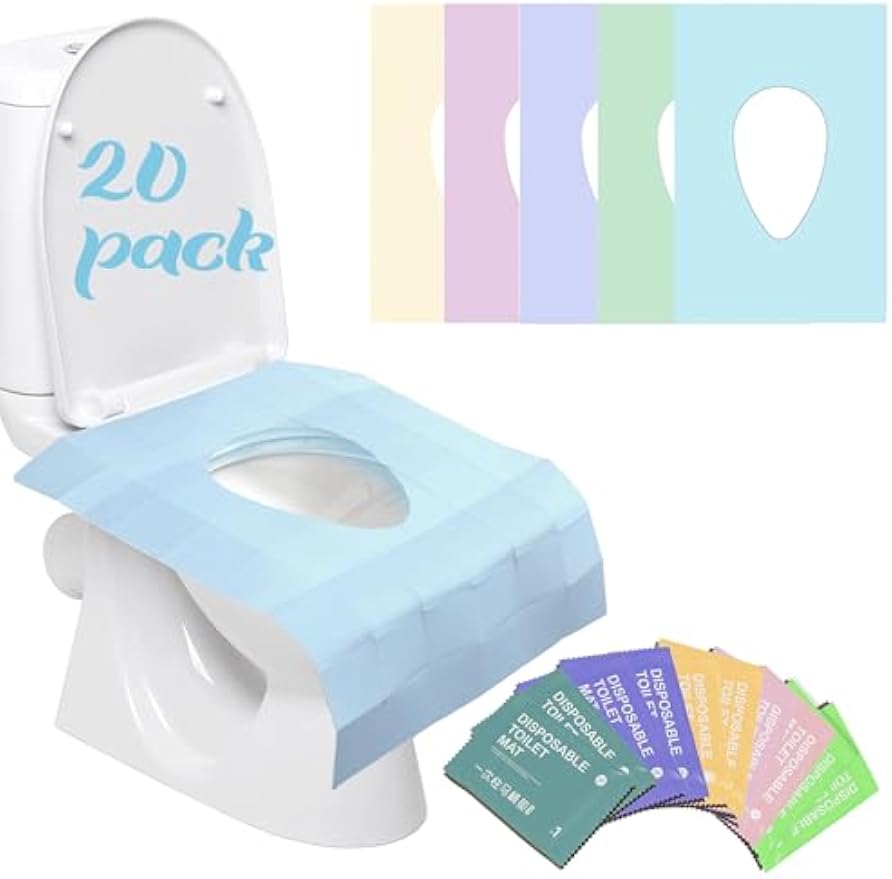 YOUNGTIME Toilet Seat Covers Disposable 20 Pack, Faster use-Sticker Free XL Waterproof Toilet Seat Cover for Adults and Kids Potty Training,Travel Accessories for Public Restrooms,Airplane(Colorful)