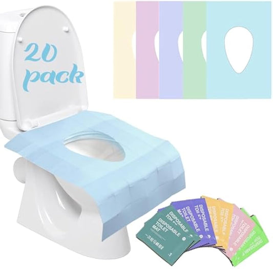 YOUNGTIME Toilet Seat Covers Disposable 20 Pack, Faster use-Sticker Free XL Waterproof Toilet Seat Cover for Adults and Kids Potty Training,Travel Accessories for Public Restrooms,Airplane(Colorful)