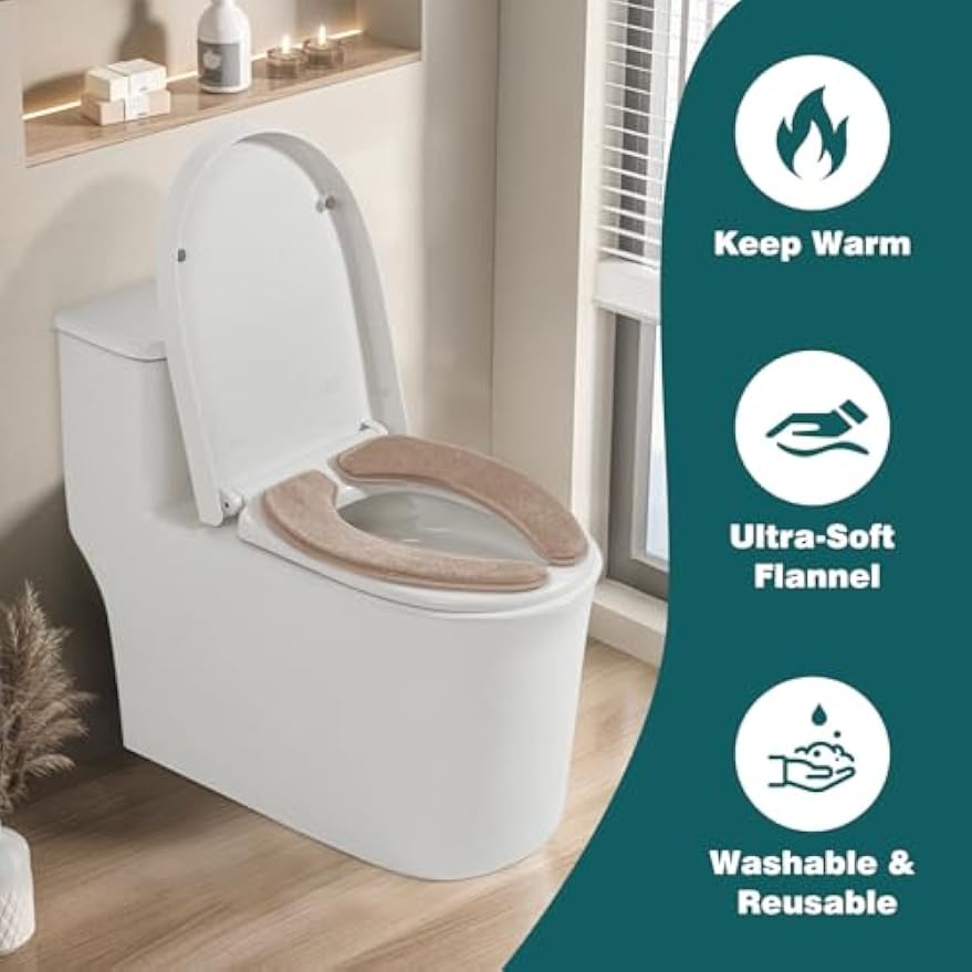 Toilet Seat Cover with Memory Foam, Toilet Seat Cushion for Bathroom | Soft Flannel, Non-Slip, Thicker Warmer Washable, Self-Adhesive Reusable, Fits Most Round, Oval and Elongated Toilet Seat