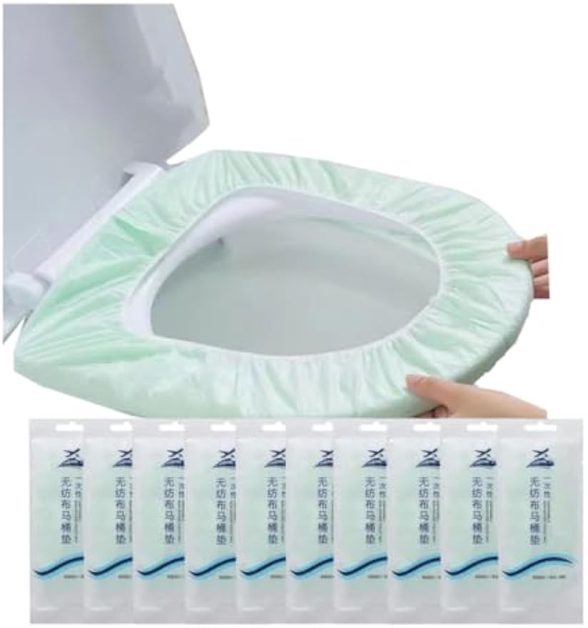 Disposable Non-woven Toilet Seat Mat 2 Layer Water Proof Toilet Cover Portable Travel Hotel Toilet Seat Pad 10 Pieces (Green)