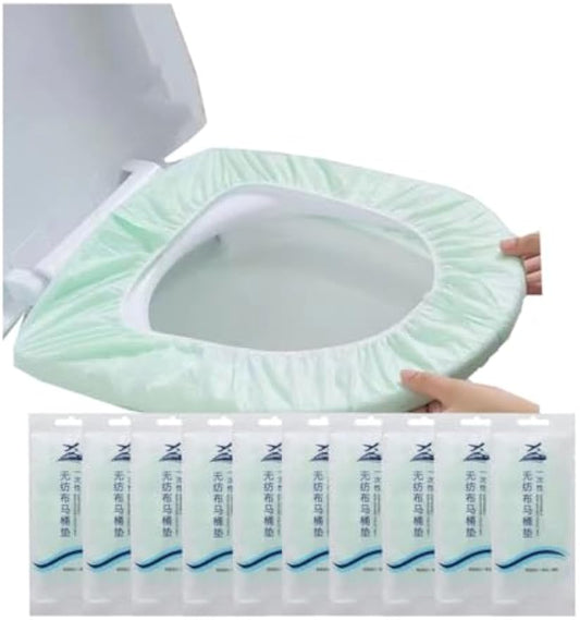 Disposable Non-woven Toilet Seat Mat 2 Layer Water Proof Toilet Cover Portable Travel Hotel Toilet Seat Pad 10 Pieces (Green)
