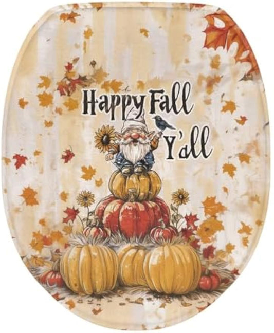 chaqlin Toilet Lid Cover with Elastic Straps and Non-Slip Backing Stays in Place Toilet Seat Lid Cover Fits Most Toilets Bathroom Decoration 17.3'' x 13'', Happy Fall Print