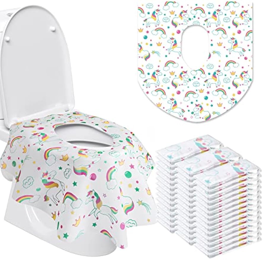 50 Packs Extra Large Disposable Toilet Seat Covers for Kids Adult, Unicorn | Individually Wrapped, Portable, Non Slip Waterproof, Potty Seat Covers for Toddlers, Potty Training, Travel