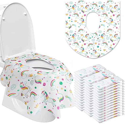 50 Packs Extra Large Disposable Toilet Seat Covers for Kids Adult, Unicorn | Individually Wrapped, Portable, Non Slip Waterproof, Potty Seat Covers for Toddlers, Potty Training, Travel