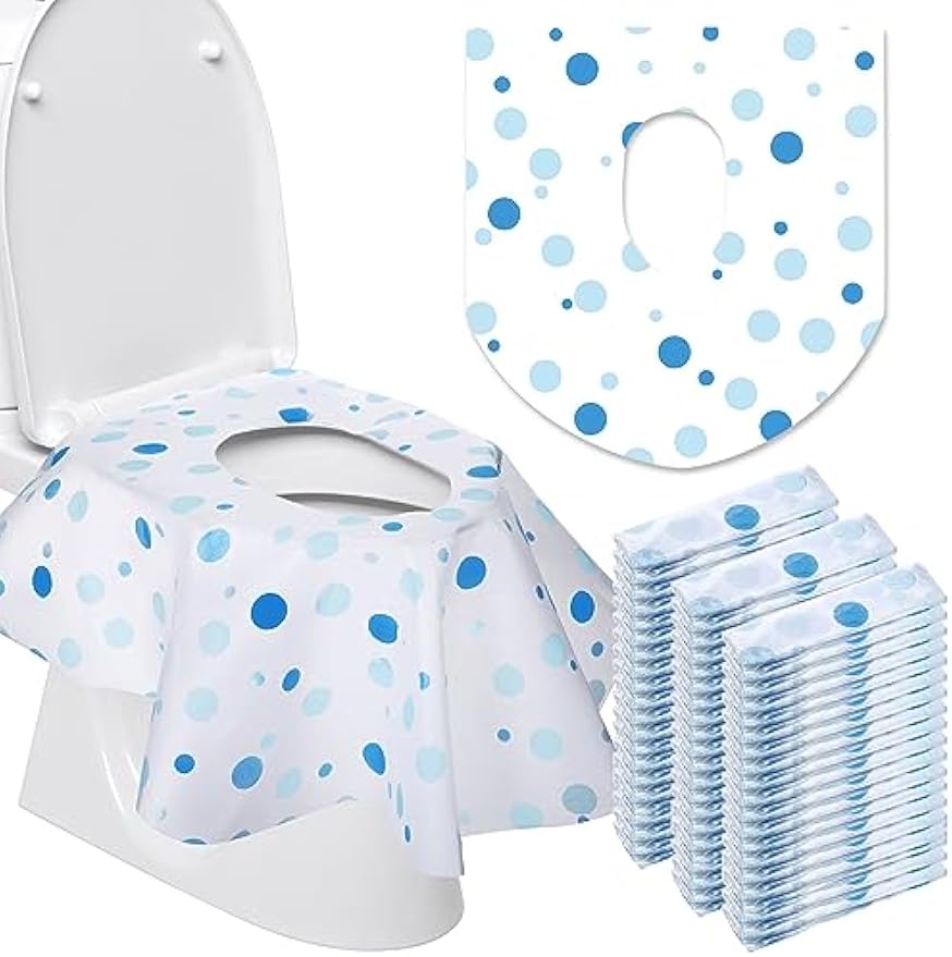 50 Packs Extra Large Disposable Toilet Seat Covers for Kids Adult, Dot | Individually Wrapped, Portable, Non Slip Waterproof, Potty Seat Covers for Toddlers, Potty Training, Travel