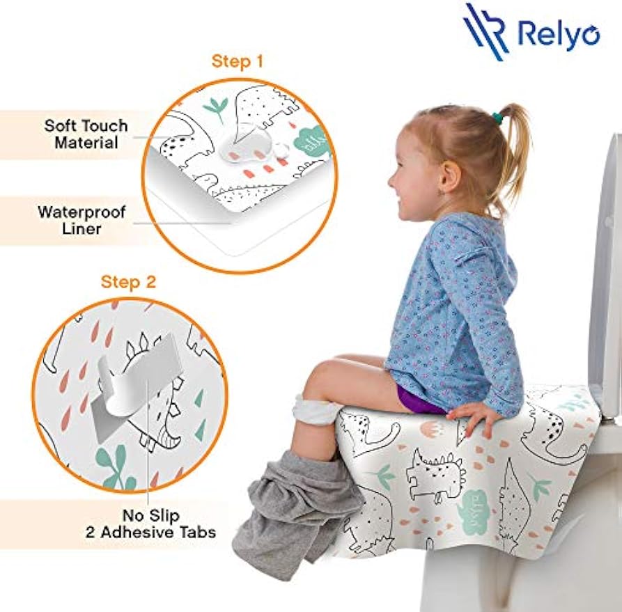 Relyo Disposable Toilet Seat Cover for Travel – 20 Pack with Covers Wrapped in Sets of 2, Non-Flushable Liners, Fits Most Seats – Kids, Toddlers, Adults (Dinosaurs, 20)