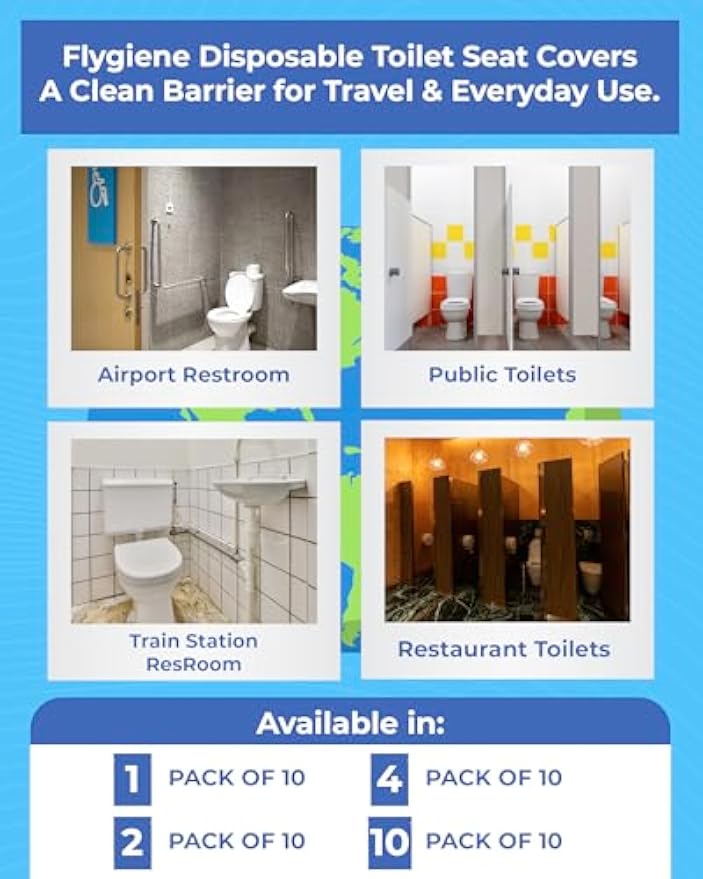Disposable Toilet Seat Covers for Travel – Waterproof, Tear-Resistant XL Toilet Liners with 2 Layers of Protection – Individually Wrapped Travel Size Toiletries - 40 Count (4 Packs of 10)