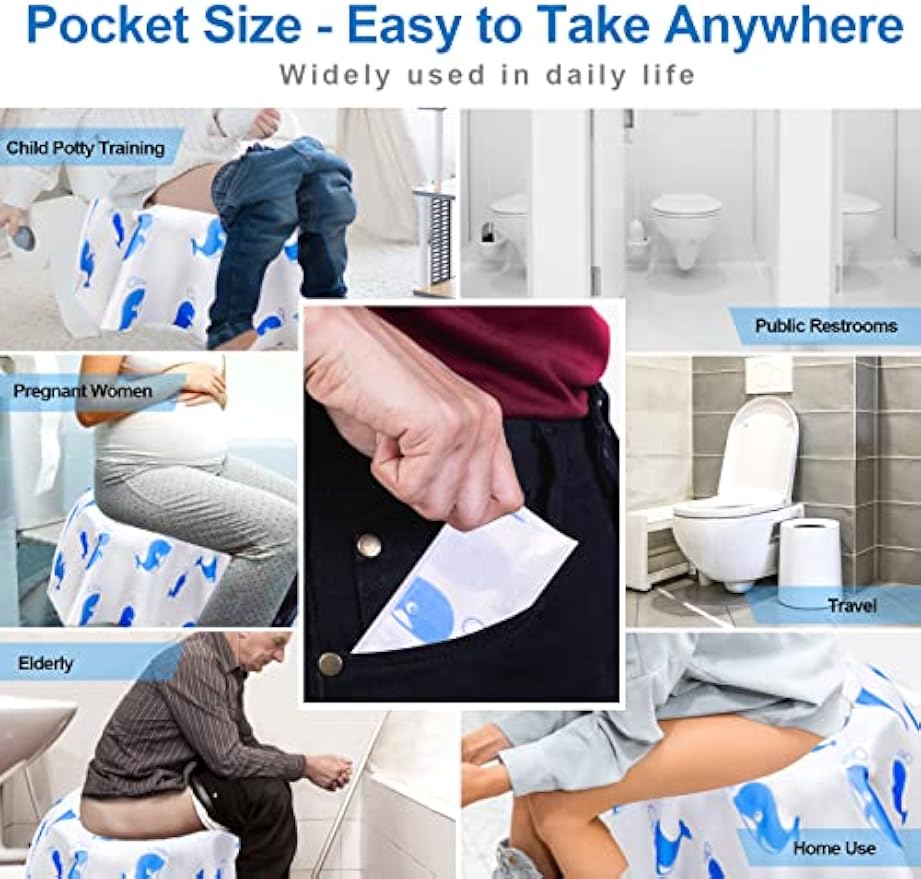 20 Pack Toilet Seat Covers Disposable, Extra Large Potty Training Liners | Individually Wrapped, w/ Non-Slip Adhesives, Non-Flushable, for Kids, Toddlers, Adults, Home, Restrooms, Travel - Blue