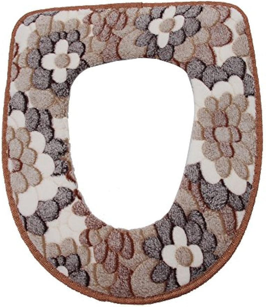 Vanki Winter Warm Toilet Seat Cover Brown Flower 1pcs