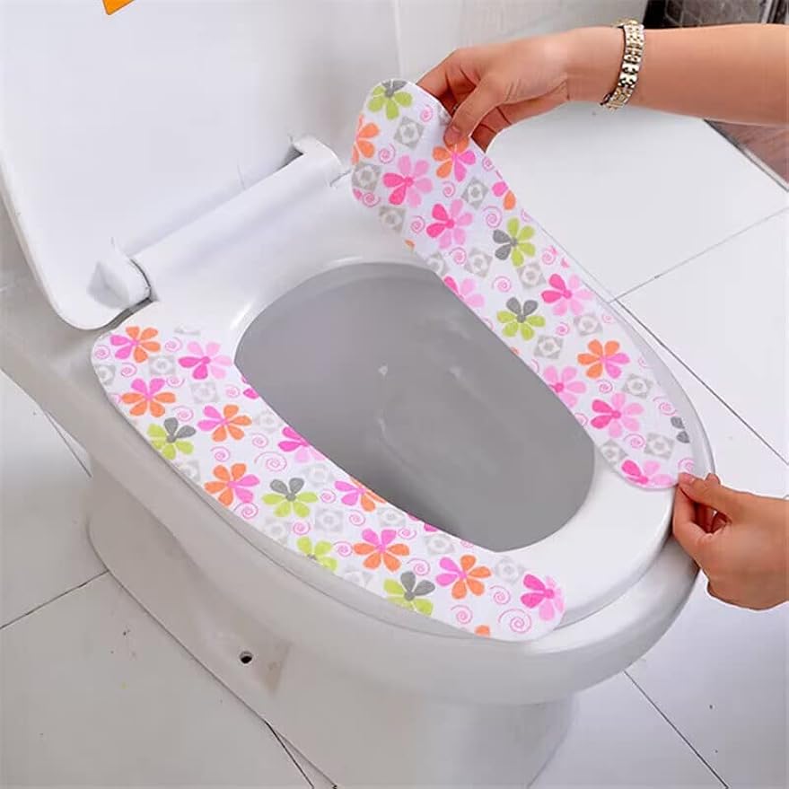 4 Pair Sticky Toilet Seat Lid Cover Pads Washable Toilet Warmer Mat Proector Liner for Bathroom Toilet Seat Cover Pads