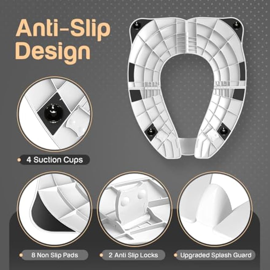 Baby Proof Me White Travel Potty Training Seat - Toddler Toilet Seat Cover | Foldable Travel Potty Training Toilet Seat for Toddlers, Fits most Toilets, Non-Slip, Portable with Bag; For Boys & Girls