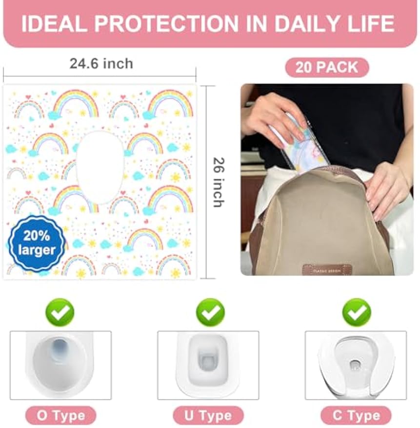20 Pack Disposable Toilet Seat Covers for Travel, Individually Wrapped | Waterproof & Large Size for Toddlers & Adults, Fits on Most Seats for Public Restrooms, Airplane, Trip, Kids Potty Training
