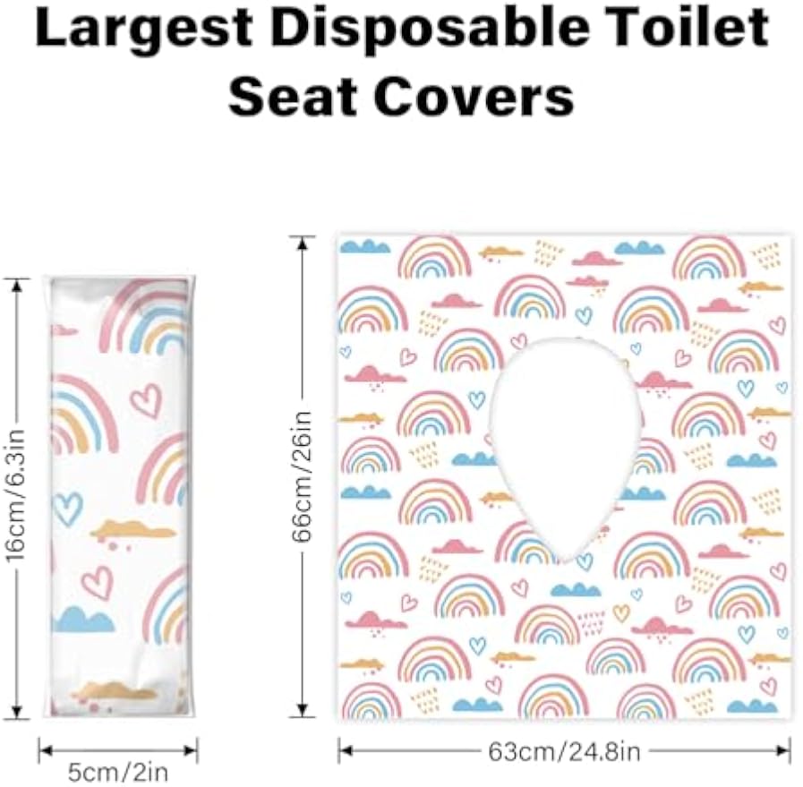 60 Pack Toilet Seat Covers Disposable, Extra Large Waterproof Toilet Cover for Toddlers & Adults, Individually Wrapped Travel Essential Portable Potty Training in Public Restrooms, Trip - Rainbow