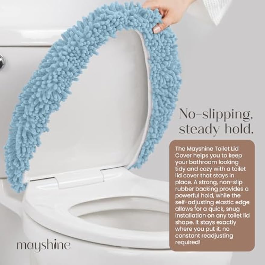 MAYSHINE Toilet Lid Cover - Spa Blue, Plush Microfiber Oval Toilet Seat Covers for Bathroom, Machine Washable Elongated Toilet Cover Seat, Stretches up to 21"x19"
