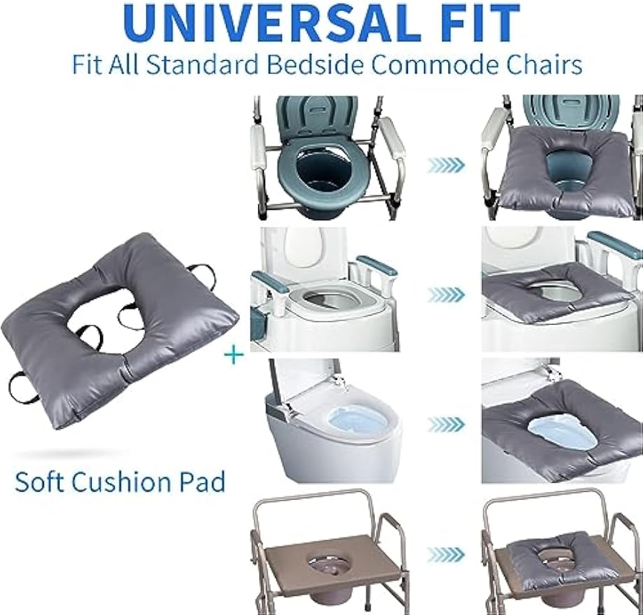 MINIVON Bedside Commode Cushion, Universal Fit, Commode Seat Cushion for Elderly, Soft Seat Pad Cover Toilet Seat, Padded Camping Toilet, Commode Chair Cushion 17" x 17" with Fixing Straps