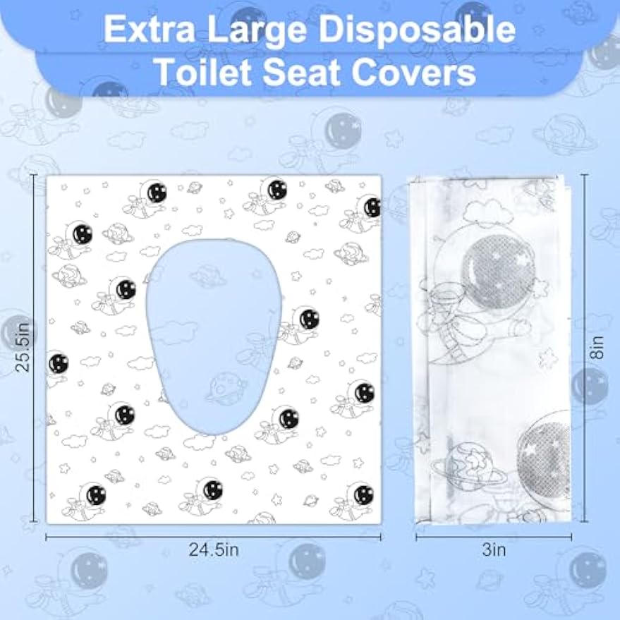 Toilet Seat Covers Disposable for Kids & Toddlers & Adult 20 Pcs | Extra Large, Individually Wrapped, Portable Package for Travel, Toddlers Potty Training in Public Restrooms, Space Theme