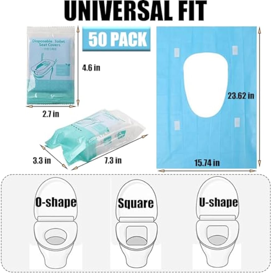 Rgqphantom 50 Pack Toilet Seat Covers Disposable 16x24 Inch XL (50, Blue) | Portable Toilet Liners Travel Seat Cover for Outdoors,Hotel, Hospital, Travel, Public Toilet Seat Cover