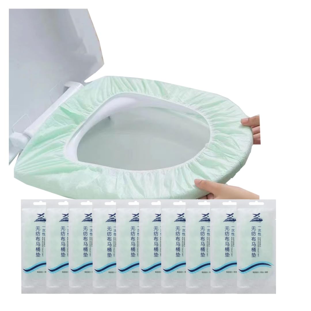 Disposable Non-woven Toilet Seat Mat 2 Layer Water Proof Toilet Cover Portable Travel Hotel Toilet Seat Pad 10 Pieces (Green)
