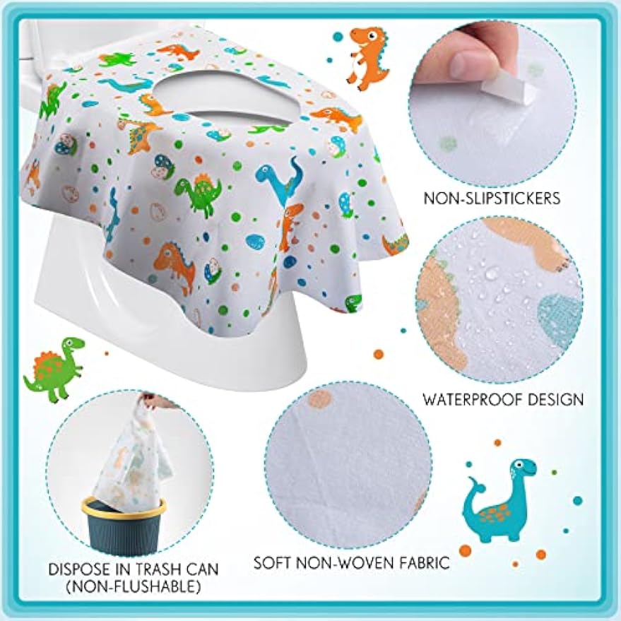 50 Packs Extra Large Disposable Toilet Seat Covers for Kids Adult, Dinosaur | Individually Wrapped, Portable, Non Slip Waterproof, Potty Seat Covers for Toddlers, Potty Training, Travel