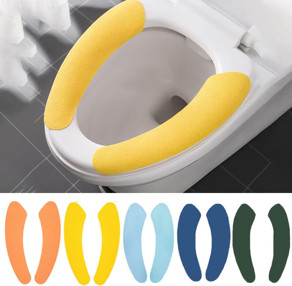 10 Pcs Five Color Bathroom Warmer Toilet Seat Cover Pads, Toilet Seat Cover Stretchable Portable Washable Toilet Seat Cover Pads for Toilet Rings of Different Shapes