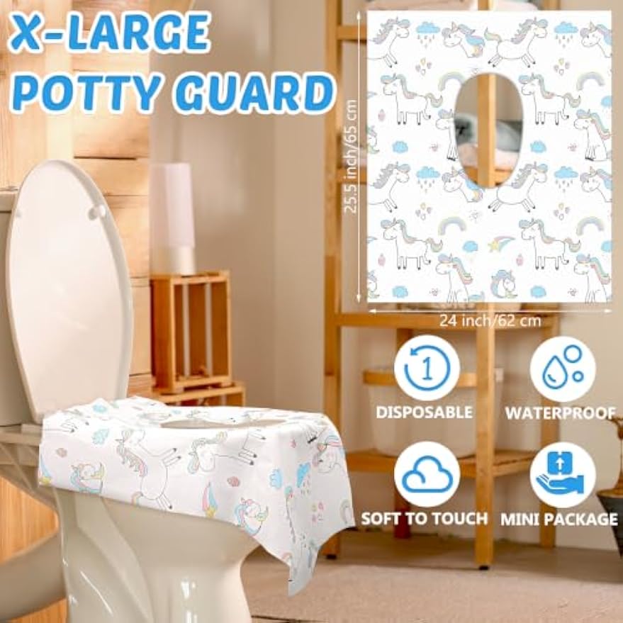 100 Pcs Toilet Seat Covers Disposable for Kids Toddler Extra Large Paper Potty Seat Cover Individually Wrapped Portable Toilet Training Liners for Travel Toilet Seat Covers Public Restrooms (Unicorn)