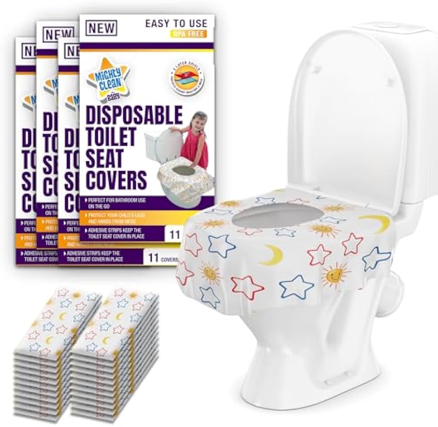Mighty Clean Baby 44-Pack Disposable Toilet Seat Covers - XL Waterproof Potty Covers for Toddlers, Kids & Adults - Travel, Public Restrooms, Airplane, Potty Training