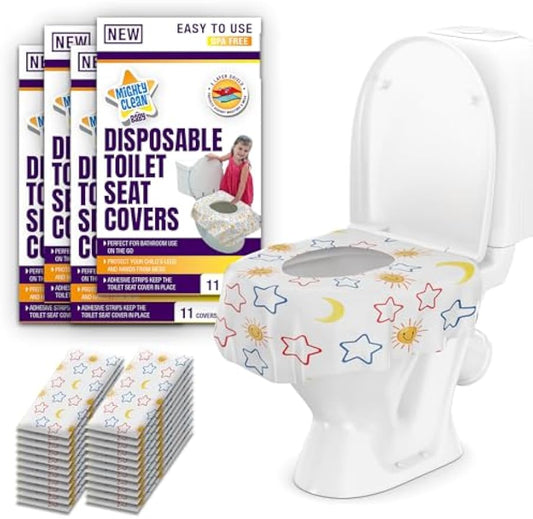 Mighty Clean Baby 44-Pack Disposable Toilet Seat Covers - XL Waterproof Potty Covers for Toddlers, Kids & Adults - Travel, Public Restrooms, Airplane, Potty Training