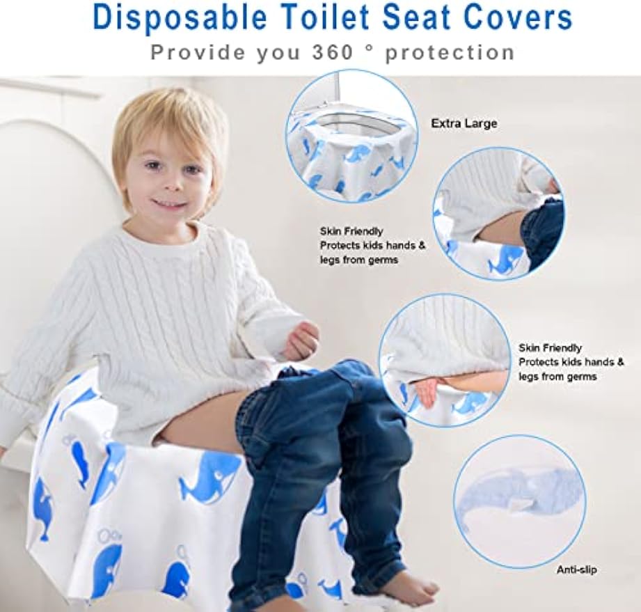 20 Pack Toilet Seat Covers Disposable, Extra Large Potty Training Liners | Individually Wrapped, w/ Non-Slip Adhesives, Non-Flushable, for Kids, Toddlers, Adults, Home, Restrooms, Travel - Blue