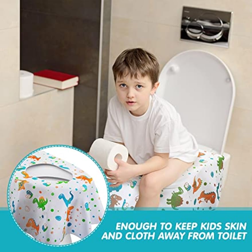 50 Packs Extra Large Disposable Toilet Seat Covers for Kids Adult, Dinosaur | Individually Wrapped, Portable, Non Slip Waterproof, Potty Seat Covers for Toddlers, Potty Training, Travel
