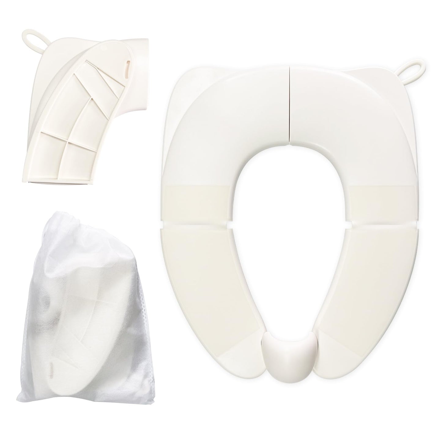 Kids Foldable Toilet Seat with Storage Bag - Training Urine Anti-Slip Toilet Seat Cover with Splash Guard for Children Toddlers, Portable & Travel-Friendly Easy Clean Universal Fit-White