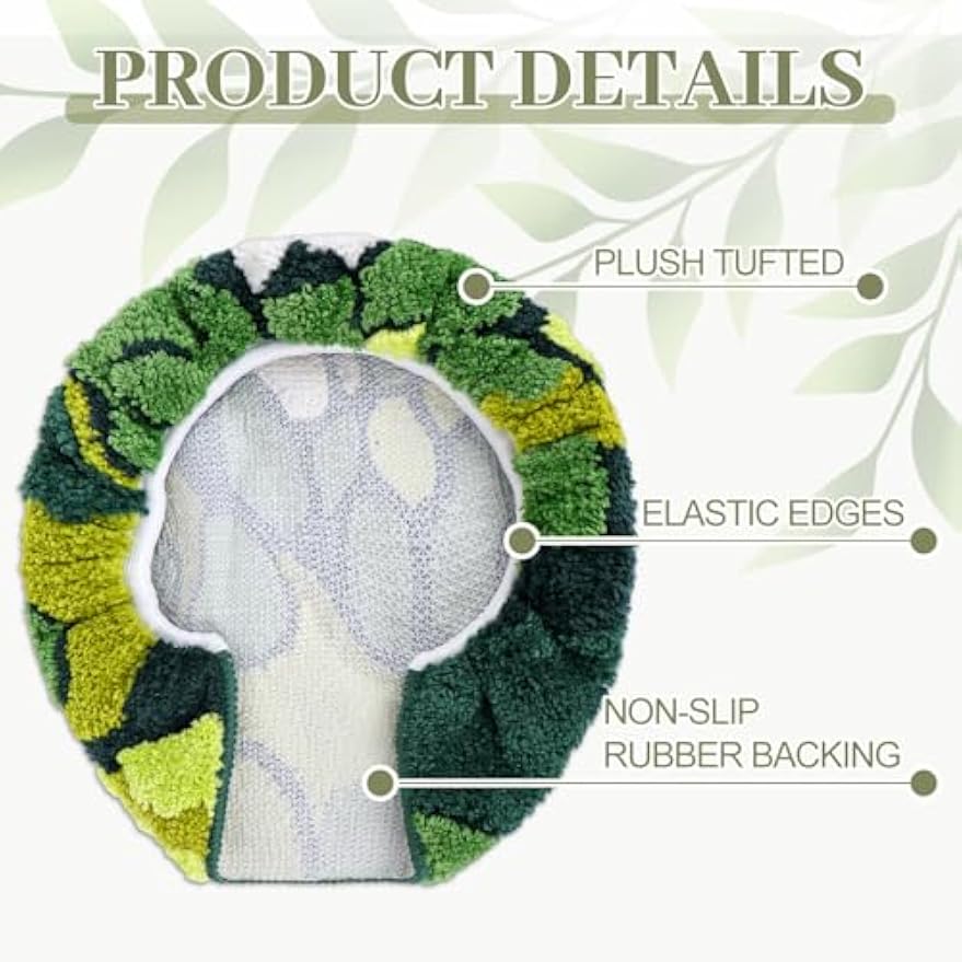 FYSUIMU Green Moss Toilet Seat Cover Soft Absorbent Plush Tufted Toilet Lid Cover Adjustable Washable Rubber Backing Covers for Luxury Home Hotel Bathroom Decoration