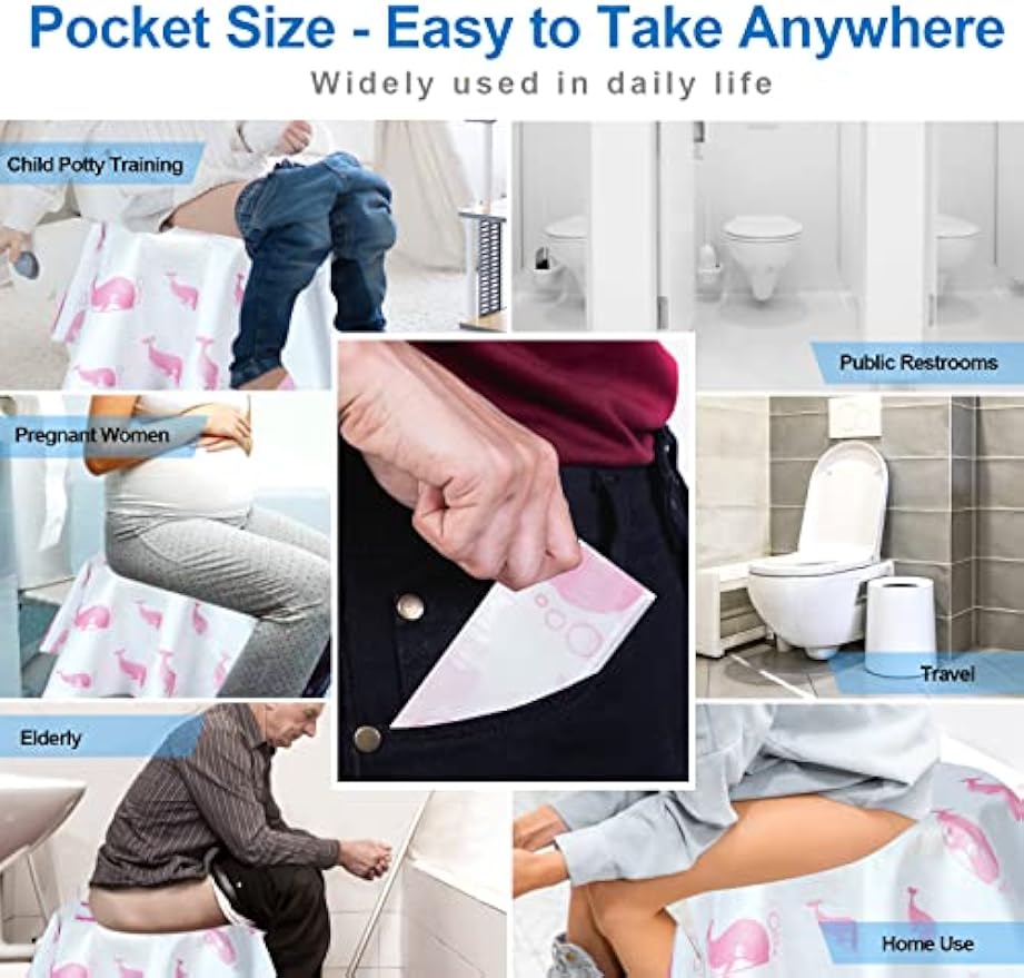 21 Pack Toilet Seat Covers Disposable, Extra Large Potty Training Liners | Individually Wrapped, w/ Non-Slip Adhesives, Non-Flushable, for Kids, Toddlers, Adults, Home, Restrooms, Travel - Pink