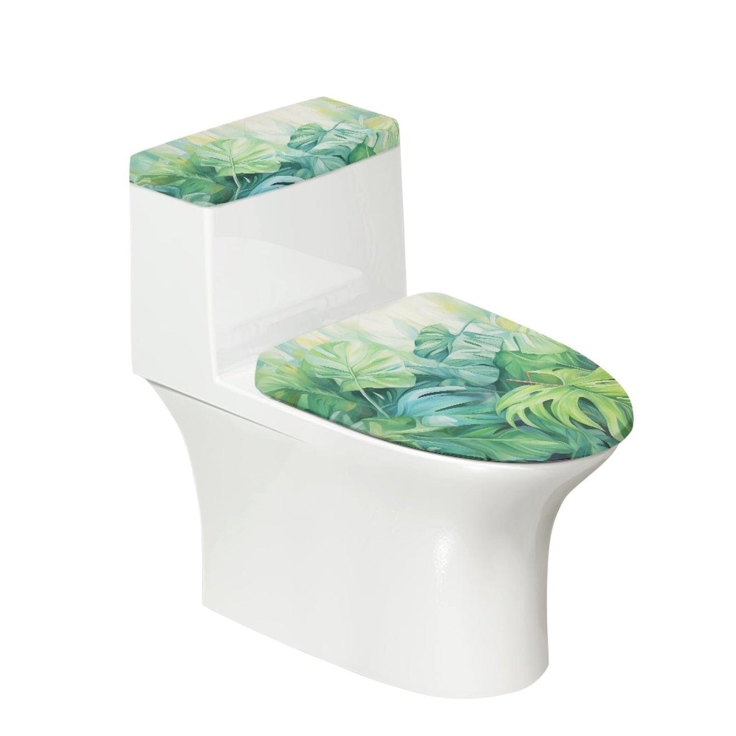 GLENLCWE Green Palm Toilet Cover and Tank Lid Protector,Soft 2-Piece Toilet Cover Cover Set,Durable Protective Cover with Elastic Edge
