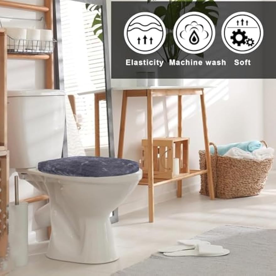 1Pcs Soft Plush Bathroom Toilet Lid Cover - 17 × 23 Inches, Machine Washable, Plush Pad Cover Suitable for Most Sizes of Covers, Bathroom Accessory Decoration, Gray